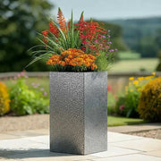 75cm Zinc Galvanised Silver & Black Textured Tall Square Planter